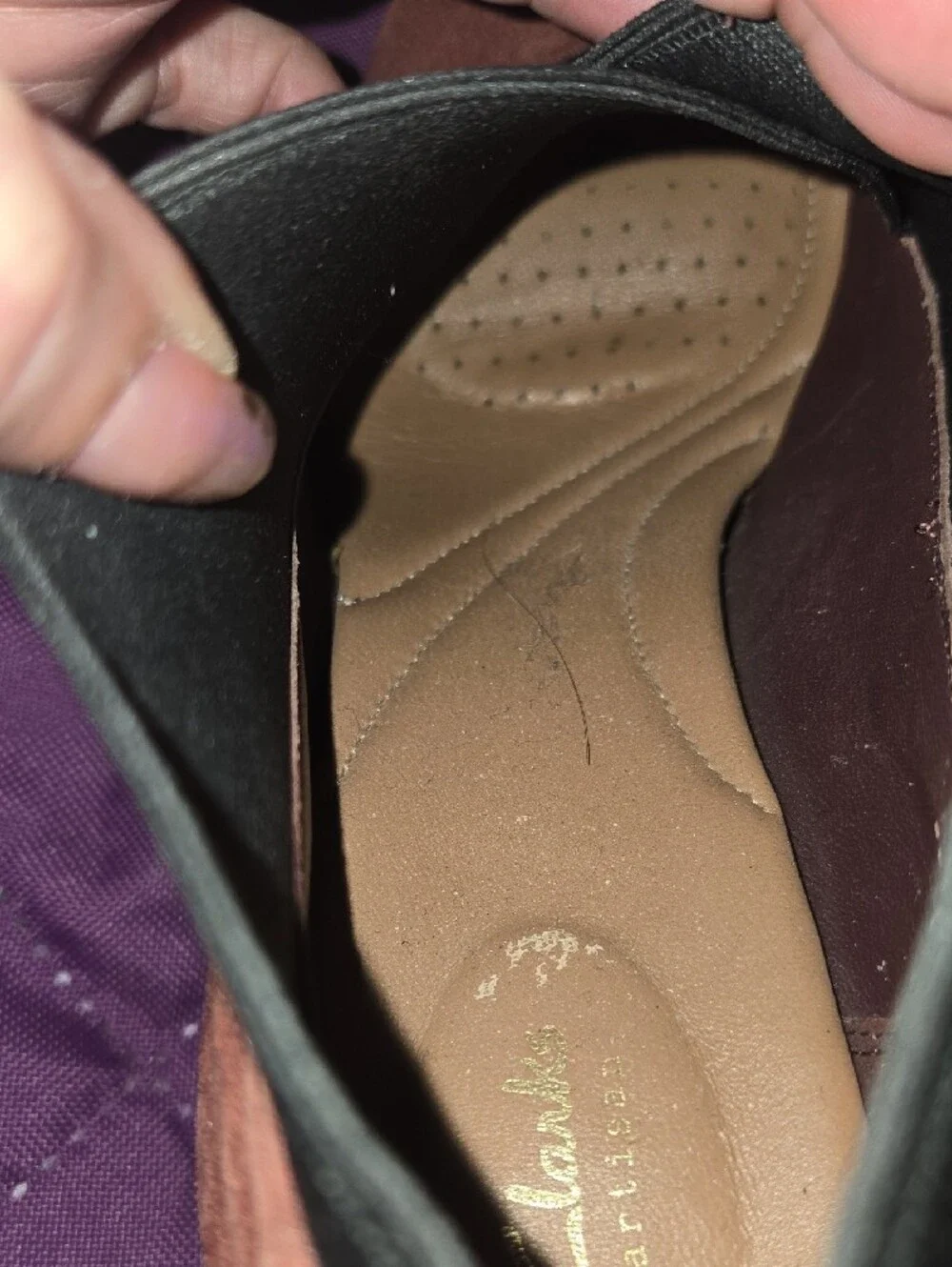 Clarks Brown Suede Slip-On Heels with Black Elastic